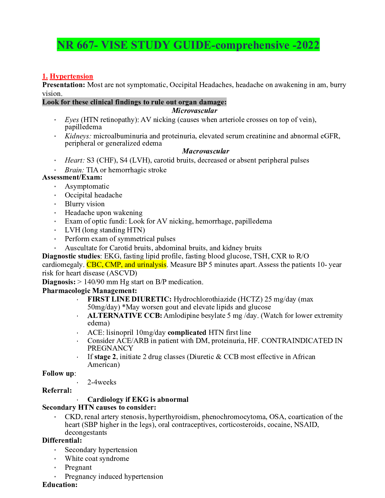 Preview image of NR 667- VISE STUDY GUIDE-comprehensive -2022 document